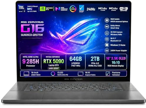ASUS Notebook ROG Zephyrus G16 OLED GU605CX-QR075W Intel Core Ultra 9 285H 13TOPs 64GB NVIDIA GeForce RTX 5090 SSD 2TB 16'' 2.5K Win11
