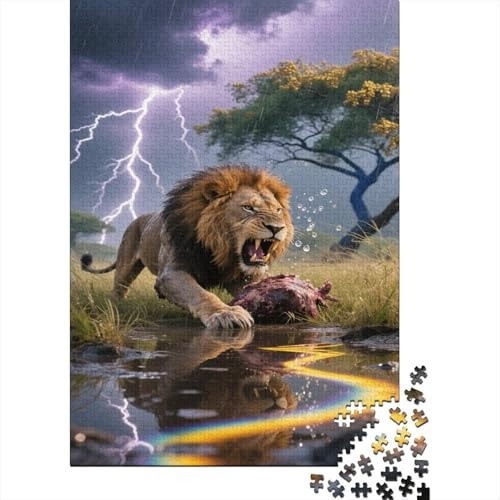 Löwen Puzzle 1000-teilige Schwer Puzzle Spielzeug Lernspiel Impossible Sturm Blitz Herausforderung Spielzeug Für Erwachsene Und Kinder Ab 12 Jahren 1000pcs (75x50cm)
