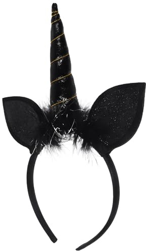 Einhorn Haarreif aus Leder, Schwarzer Party Kopfschmuck für Kinder