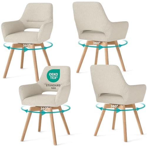 WAFTING 360° Esszimmerstühle Drehbar 4er Set mit Armlehnen, Buchenbeinen | Polsterstühle, Drehstuhl Esszimmer, Küchenstuhl Drehbar, für Wohnzimmer, Schlafzimmer, Arbeitszimmer, Empfangszimmer, Khaki