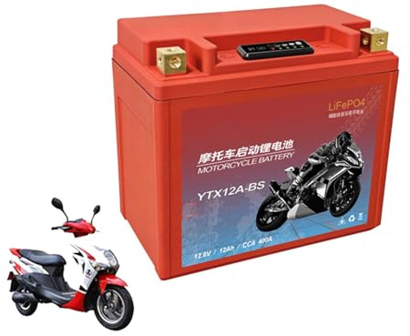 HJGHY 12.8v 9ah 400a,B, 12,8 V 7 Ah, 5 Ah, 14 Ah, 9 Ah LiFePO4 Motorradbatterie, 12 V Motorrad-Starterbatterien, 12 V Lithium-Powersport-Batterie mit BMS und Display, 200–500A