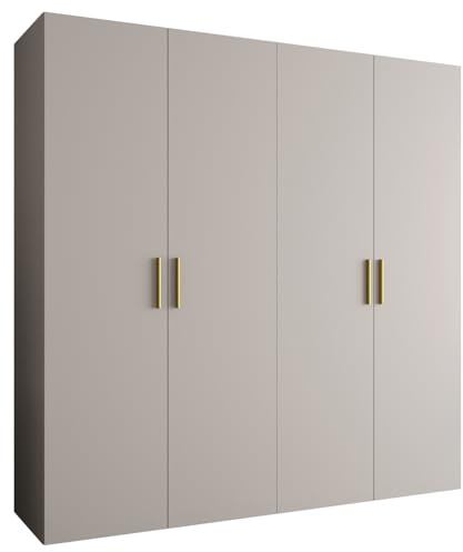 MEBLE KRYSPOL - Kleiderschrank - Garderobenschrank - 200 cm x 202 x 52 cm - Schrank mit Kleiderstange, 4 Türen - für Schlafzimmer, Flur - BARI, Kaschmir, Griff Gold