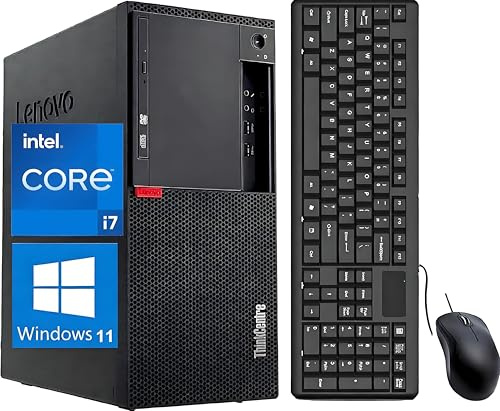 Lenovo ThinkCentre M920T Mini tour PC de bureau, Intel Core i7-8700, 8 Go de RAM, SSD 256 Go, WiFi, Bluetooth, clavier QWERTY américain, Windows 11 Pro (reconditionné)