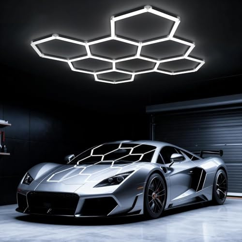 Sedtonmu Plafonnier LED Garage Hexagonal 8 Trous, Dalle Nid d'abeille Puissant, Éclairage Atelier Bar Gaming Chambre Connecté,N