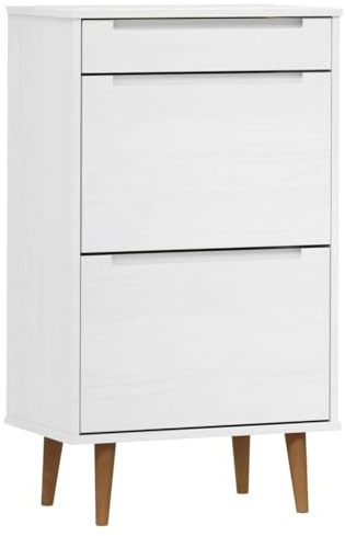 HETFTJN Schuhschrank MOLDE Weiß 59,5x35x103 cm aus massivem Kiefernholz mit UV-Lack, großzügiger Stauraum, modernes Wohn-Design für Flur, Wohnzimmer und Schlafzimmer