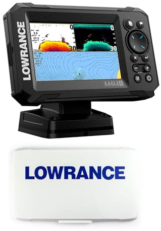 Klovoo Kit Ecoscandaglio con Lowrance Eagle 5, Fishfinder GPS 5 IPS + Cover Parasole Inclusa, Con o senza Trasduttore HDI o SplitShot HD