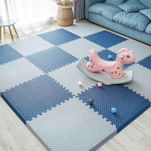 24 Stück große ineinandergreifende Schaumstoff-Fußmatten, 30 x 30 cm, 1 cm dick, hochelastische EVA-Puzzlematte, wasserdichte weiche Unterlage für Kinderzimmer und Spielzimmer(Navy Blue/Grey)