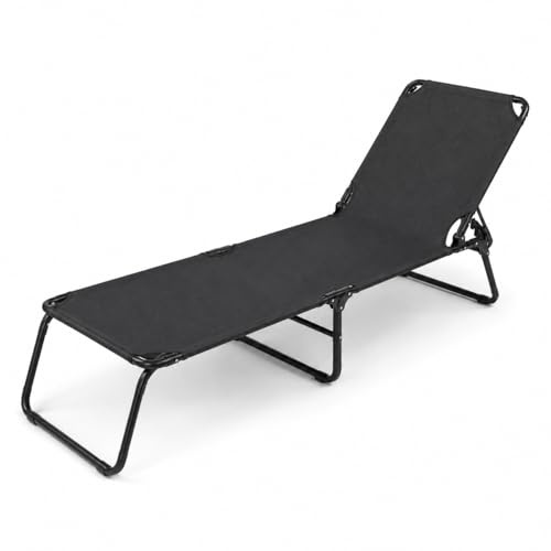 Lettino Pieghevole Prendisole Senza Tettuccio Parasole Schienale Reclinabile Regolabile Struttura In Metallo Nero Sedia Sdraio Per Spiaggia Mare Giardino Piscina 187 x 53 x 24 Cm Nero