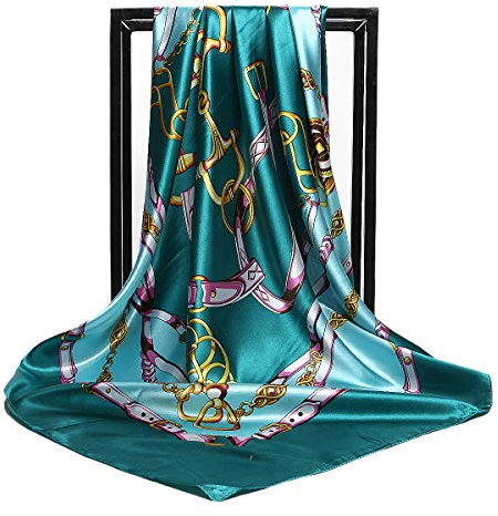 Foulard en soie pour femme - Grand carré Satin 90 cm - vert - 89 cm