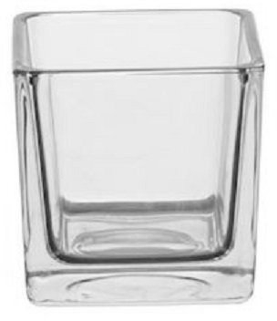 12cm Clear Glass Cube Vase, Heavy Contemporary Square Flower Pot