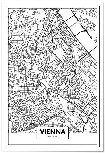 Panorama Aluminiumbild Weiß Karte von Wien 70x100 cm - Gedruckt auf Aluminium Dibond Weiß - Wandbild Wohnzimmer