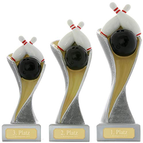 Pokalset je 1x Größe S, M, L Pokal Bowling Kegeln Pokal Pokalset METZ mit Gravurplatte und Gravur