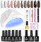 Beetles Gel Nail Polish Starter Kit with Light 48W Nail Lamp Base Gel Top Coat, Soak Off Coffee Café Brown Neutral Beige Mauve Gel Polish Set Gel Nail Kit Manicure Kit Nail Art DIY Gifts