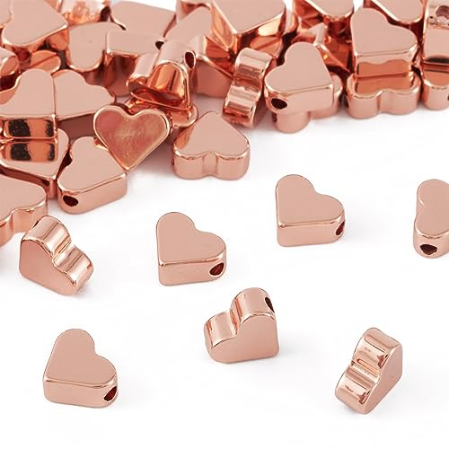 Craftdady 50pcs Heart Shape Spacer Beads Metal Loose Beads 6x7mm Rose Gold for Jewelry Making Hole:1.2mm