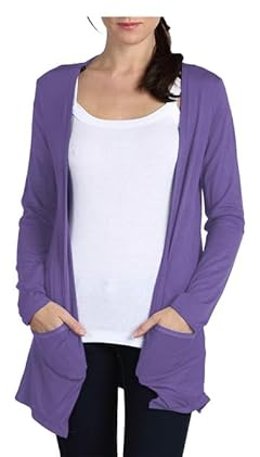 BODYWEAR LTD - Cardigan da donna casual a maniche lunghe aperto sul davanti leggero tinta unita top elegante confortevole versatile alla moda, Viola, 40-42