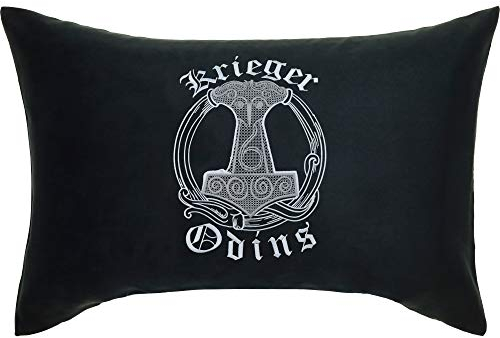 EXPRESS-STICKEREI Wikinger Kissen mit Füllung 40x60cm Wikinger Dekoration Odins Krieger Wohnzimmer Dekokissen Nordmann Kelten Zierkissen Vikings Fanartikel Sofakissen groß Polsterüberzug | schwarz