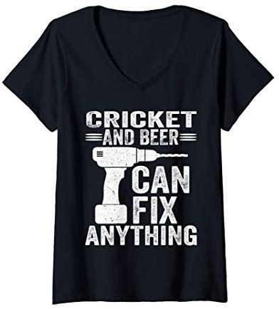 Damen Cricket And Beer Can Fix Anything Funny T-Shirt mit V-Ausschnitt