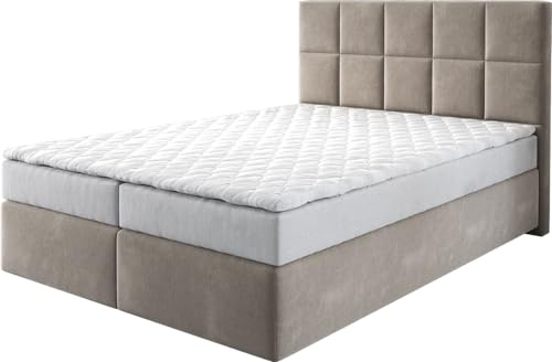 DELIFE Boxspringbett Dream-Fine Mikrofaser Beige 140x200 cm mit Matratze | und Topper