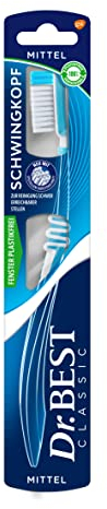 Dr.BEST Schwingkopf Zahnbürste, Mittel (1 Stück), mit flexiblem Kugelgelenk für optimale Zahnreihenanpassung und einem speziellen Borstenschnitt, der sich der Zahnkontur anpasst.