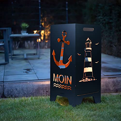 FEUERTONNEN BERTLING® Feuertonne Mit Maritim Motiv | Stabiles Stecksystem Mit Tragegriffen | Besonders Robust & Aus Hochwertigem Stahl | Für Eine Knisternde Gemütlichkeit In Deinem Garten (78cm Moin)