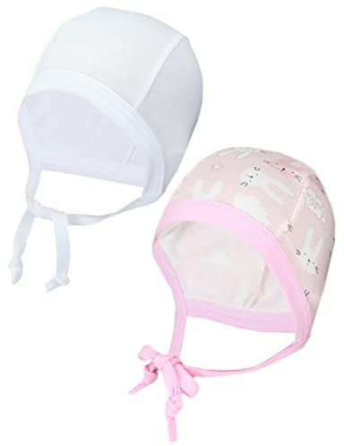 TupTam Unisex Baby Erstlingsmütze zum Binden 2er Pack, Farbe: Kaninchen Rosa/Weiß, Größe: 62-68