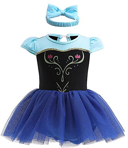Lito Angels Prinzessin Anna Kleid mit Stirnband für Baby Mädchen, Eiskönigin Body Strampler Kostüm Verkleidung, Größe 12-18 Monate 86, Blau