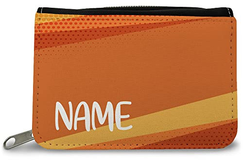 GRAVURZEILE Bedruckte Geldbörse - Abstrakt Design - Personalisiert mit Name - Geschenk für Kinder & Teenager für Taschengeld Fahrkarte - für Jungen Mädchen Schüler zum Geburtstag - Farbe: Orange