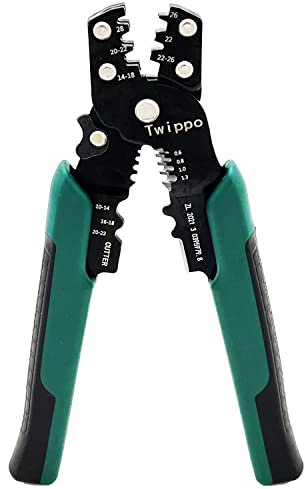 Twippo Crimpzange, Drahtcrimper Werkzeug mit Abisolierschneider, Crimpzange für offene Zylinderklemmen und Schrumpfverbinder, Crimpen für 26-10 AWG, Abisolieren für 22-16 AWG
