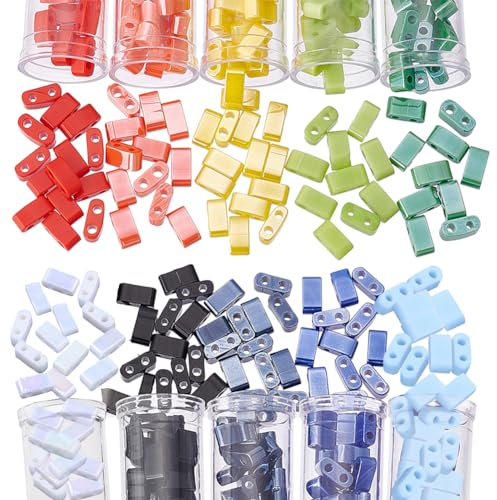 NBEADS 900 Pcs Perles de Tila Demi-Coupées, 5x2mm 2-Trou Rocailles Perles Entretoises en Verre Rectangle Mini Perles Perles de Verre Japonais pour Bracelet Collier Fabrication de Bijoux, 10 Couleurs