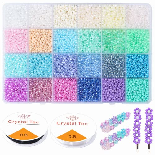 Yholin 12000 Stück 2mm Glasperlen zum Auffädeln Perlen Set kleine Perlen Rocailles Perlen Bastelperlen Schmuckperlen mit Elastischen Schnur Schnüre, für DIY Armbänder Halsketten Schmuckherstellung