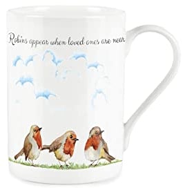 Purely Home Robins Appear When Love Ones are Near Quote Text - Fine Bone China Style White - Sympathies/Loss Robin Bird Mug Coffee/Tea Present Gift