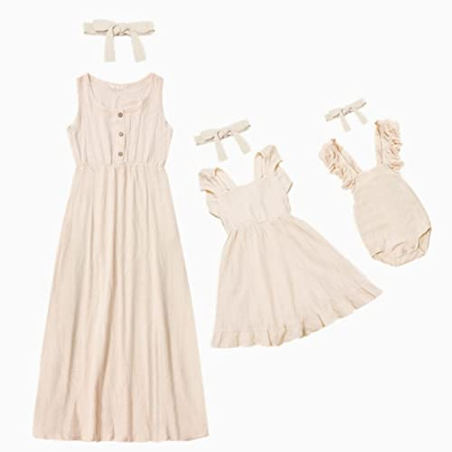 SUBX Sommerkleid für Mutter und Tochter, Weihnachten, Mama und ich, Kleidung, Outfits, Mutter, Kinder, passende Familie, Elfenbein, Baby 6–9 Monate