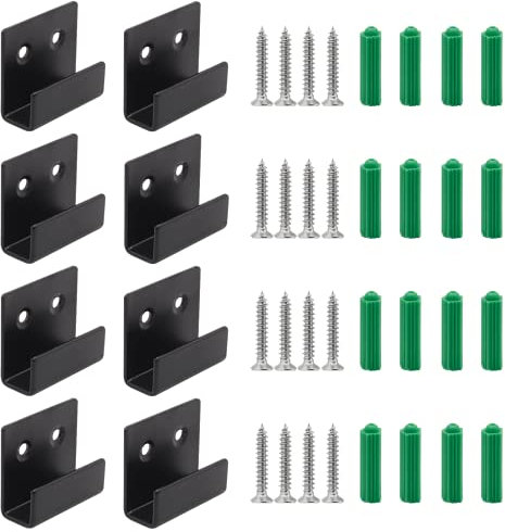 Rierdge Lot de 8 fixations murales en forme de J en acier inoxydable noir avec vis de montage pour carrelage en céramique, largeur de rainure 10 mm, 40 x 35 x 10 mm