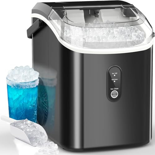 Kndko Nugget Ice Maker Countertop, Portable Crushed Pebble Ice Machine, Self Cleaning Ice Makers with One-Click Operation, Soft Chewable Ice in 6 Mins, 35Lbs/24H with Ice Scoop for Home Bar Camping RV
