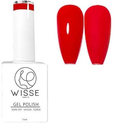 Wisse Make up Gel Nail Polish, UV/LED Soak-Off Nail Art Manicure Pedicure for Professional, Salon & Home Use - Long Lasting & Easy to Apply, 30 Colours - Bright Red