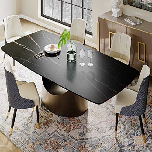 POVISON Esstisch modern 200cm, Esszimmertisch schwarz aus Sinterstein, mit Bronze Beine aus Karbonstahl,Tisch für Esszimmer rechteckig für 6-8 Personen,einfache Installation(ohne Stühle)