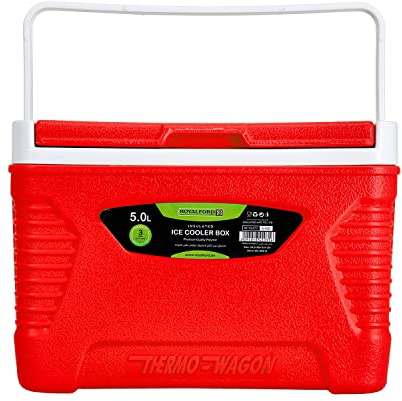 Royalford Insulated Ice Cooler Box – 3 Layer Thermal Insulation Chiller Box – Portable Ice Box, Robust Cool Box for Camping Picnic Food & Drinks Container (Red, 5 L)