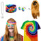 CHMMY 70er Hippie Kostüm Set, Hippie Accessories T-Shirt Perücke Brille Peace Halskette Stirnband, 60er 70er Jahre Outfit Hippie Kostüm Herren Damen für Fasching Karneval Party 70er Jahre Themenparty