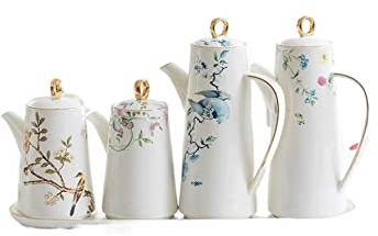 NTTNL Aceitera Juego de dispensador de vinagre y Aceite de Oliva de Porcelana de Estilo japonés, Recipiente de Almacenamiento de cerámica, tarros de condimentos con Bandeja Cocina