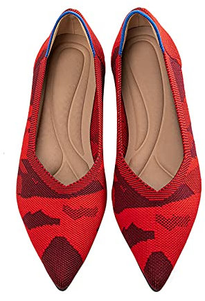MACHSWON Women’s Ballet Dressy Flats Pointed Toe Knit Dress Shoes Slip On Casual Foldable Ballerina Walking Shoes (Red, Size 6)