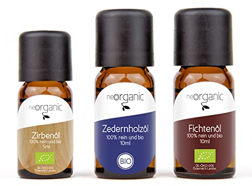 NeoOrganic® Lieblingsdüfte: Wald – Bio Aromaset ätherische Öle – Bio Zedernöl, Bio Fichtenöl und Bio Zirbenöl – 3 x 10ml