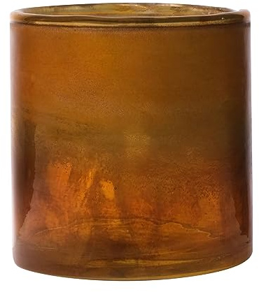 INNA-Glas Maxi Teelichtglas Rigoberto, orange-braun-klar, 10 cm, Ø 10 cm | Oben Gold - Teelichthalter