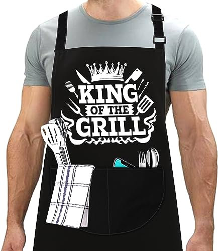 LINEN CLOSET® King of the Grill Apron for Men Funny Aprons Professional Bbq Aprons Kitchen Cooking Gift Apron with 2 Front Pockets-King of the Grill