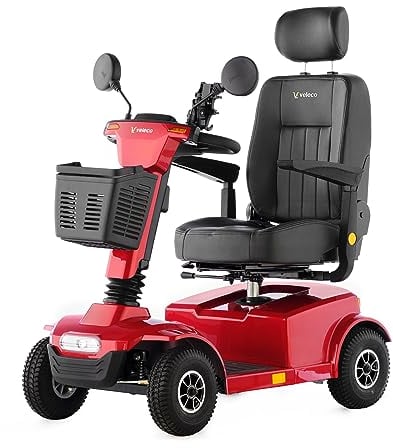 Veleco Jumpy Komfort 4 Rad Seniorenmobil Mit Straßenzulassung, Vollfederung, Led-beleuchtung, Sicher Und Robust Elektromobil (Rot))