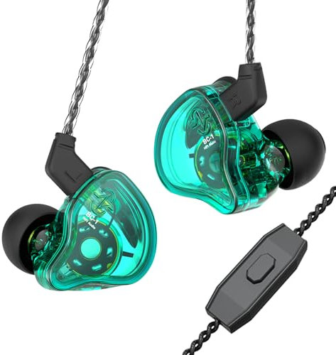 Yinyoo CCZ Melody Écouteur Intra-auriculaire IEM à Double Circuit magnétique de 10 mm, écouteurs HiFi à Basses Profondes avec câble détachable à 2 Broches pour Audiophile(Vert, avec Micro)