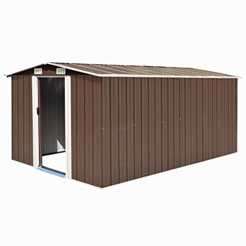 Gecheer Casetta da Giardino Metallo,Capanno,Casetta Attrezzi da Giardino,Capanno per Attrezzi in Acciaio,Capanno da Giardino per Esterni,Casetta Porta Attrezzi da Giardino,257x392x181 cm Marrone