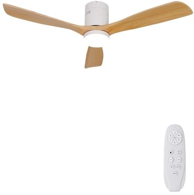 AUTODAY Holz Deckenventilator mit Beleuchtung dimmbarem LED 24W Leiser DC-Motor 38W 132 cm hölzern Deckenventilator mit licht Fernbedienung mit Memory-Funktion 6 Geschwindigkeiten 1/3/6H Timer