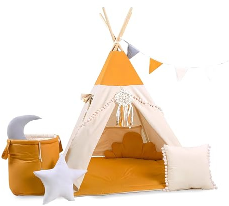 Rainbow Kids Zelt Kinderzimmer | Kinderzelt Indoor & Im Freien Klassisches Baumwolle Leinwand Spielzelt | Perfekte Dekoration Touch | Langlebiges Design- Honigland mit Zubehör