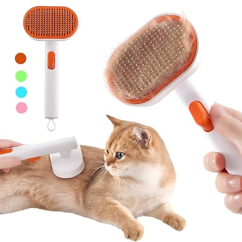 Cat Brush Dog Brush, with Release Button for Shedding Grooming, Cat Brush for Long or Medium Haired Cats, Lightweight Skin Friendly Pet Brush Hair Removal Comb Brushes for Kitten (White)