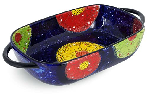 Ceramic Baking Dish For Oven, Small Casserole Dish With Handles, Ceramic Oven Bakeware-blue and flowers-rectangle 700ml